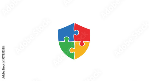 Colorful puzzle pieces in shield.
