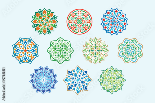 Islamic Fractal Geometric Mandala Vector Element Set Collection Luxury Colorful Design