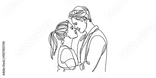 A romantic line drawing of a young couple sharing an intimate moment together Vector, illustration