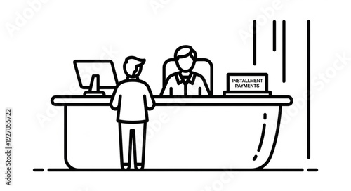 Receptionist and Visitor at Desk.