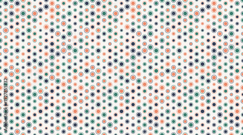 Abstract geometric pattern featuring a diagonal arrangement of multicolored circles on a white background.
