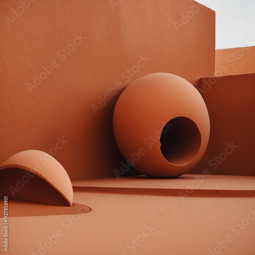 Contemporary abstract artwork featuring a modern terracotta color palette with warm earthy tones