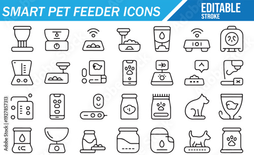 Smart Pet Care Technology Icons – App Controlled Feeder Pack