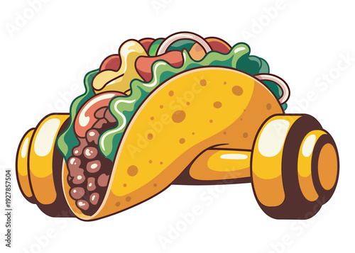 Strong taco with barbell wheels, representing healthy and fit eating habits