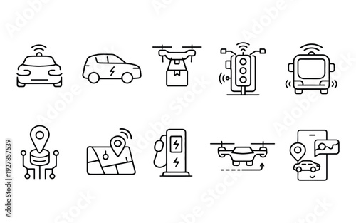 Smart City Outline Icon Set – Urban Technology Linear Vector Collection