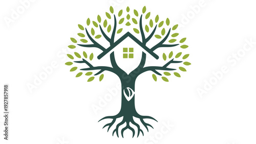 Tree with house and heart icons symbolizing growth, home, and love