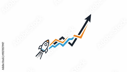 Rocket Ship Launching Upward Trend Graph.