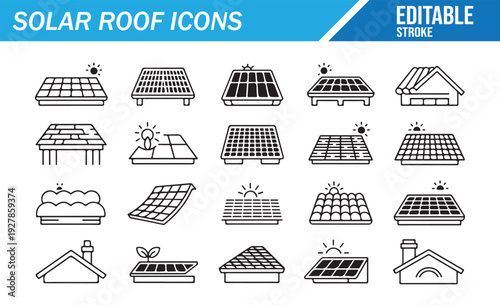 Sustainable House Solar Panel Icons – Green Energy Vector Set