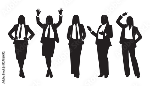 Set of business women silhouettes. diverse group of female professionals posing in different ways