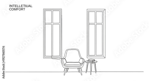 Simple Line Drawing of Chair and Table.