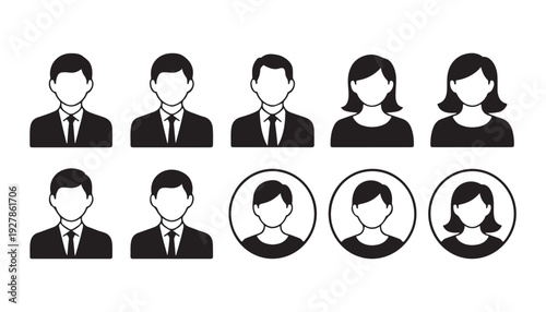 Set of male and female user avatars. contour outlines and silhouette portraits of people icons