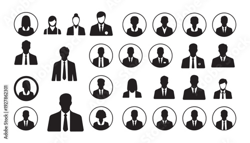 User profile icon collection containing various professional silhouettes for corporate id systems