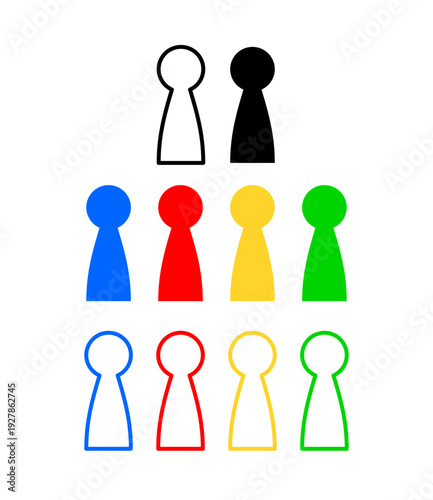 Game pawns black and colorful solid and line icon