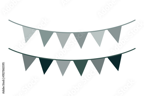 A festive bunting illustration in shades of gray and green hanging decoratively