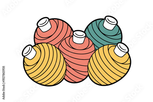 Thread spool illustration with colorful yarn skeins for sewing and crafting