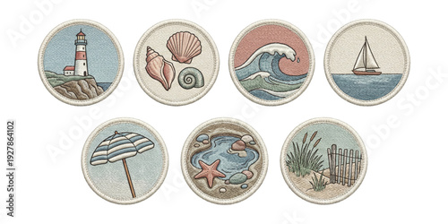 Wallpaper Mural Embroidered coastal postcards patch . Torontodigital.ca