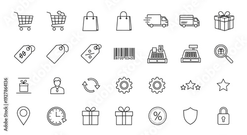Collection of e commerce service icons.