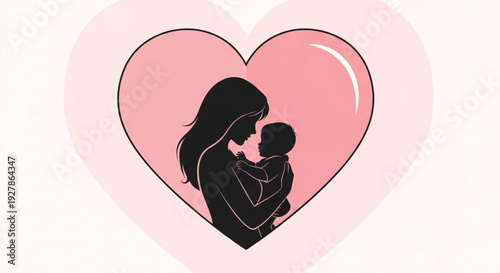 Mother and child in a pink heart symbolizing love and family bonding