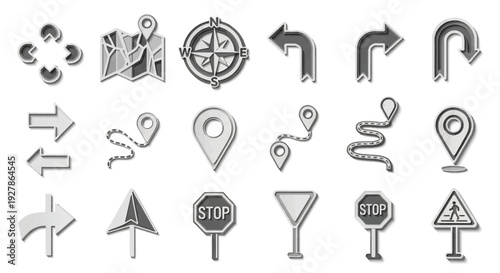 Collection of navigation and direction icons.