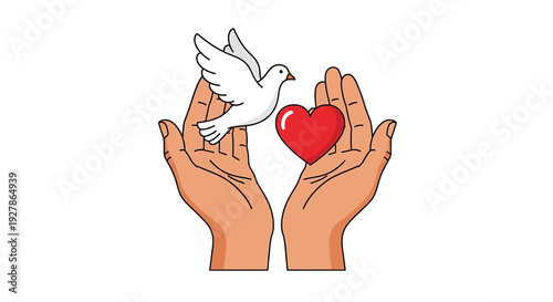 Hands holding dove and heart