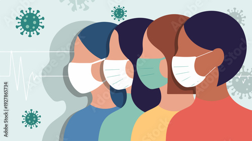 Diverse People Wearing Protective Masks during Pandemic Outbreak Illustration