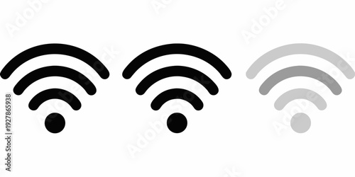 Three wifi signal strength icons in varying shades of gray