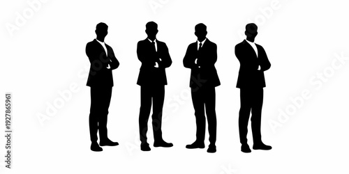 Four silhouetted men in suits standing in a row facing forward