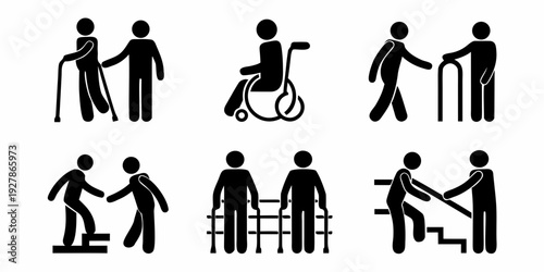 Accessibility pictograms depicting people with various mobility needs