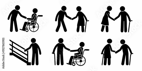 Accessibility icons depicting people with disabilities and assistance