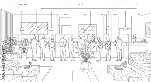 Sketch of Supermarket Interior Scene.