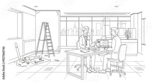 Sketch of Modern Office Interior Design.