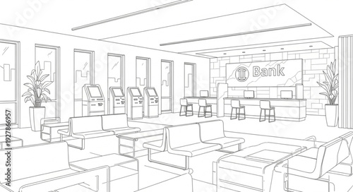 Sketch of Modern Office Interior Space.
