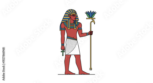 Egyptian Pharaoh Standing with Staff and Sceptre.