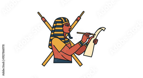 Egyptian Pharaoh Writing with Quill and Scroll.