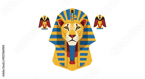 Egyptian Sphinx Lion Head Illustration.