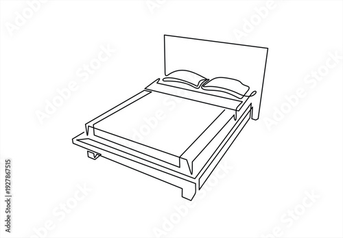 Принти на полотні Continuous one line of a bed, depicting the comfort of minimalist sleep, drawn illustration