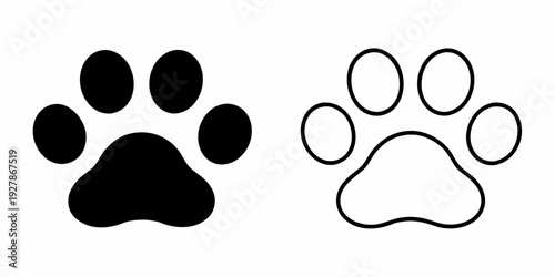 Two contrasting dog paw prints one solid one outlined in black