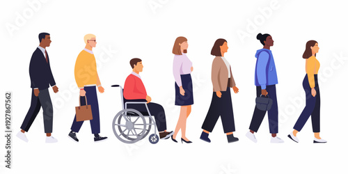 Diverse group of people walking in a line showcasing inclusion