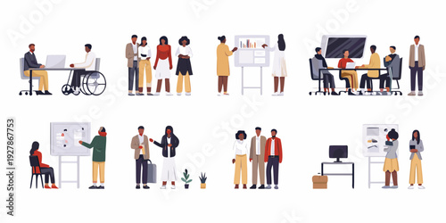 Diverse group of professionals collaborating in a modern office environment