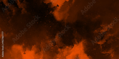 Abstract smoke in dark background. smoke vapes. Cloudscape atmosphere Brush effect. Dramatic and energetic design for action, adventure, danger clouds Template for website orange background, vector.