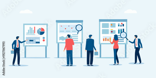Business team presenting data analysis and strategic planning with charts