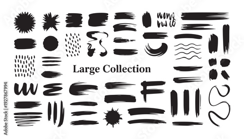 Artistic ink brush strokes and starburst shapes for creative graphic design and decorative projects