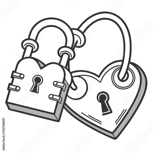 Heart shaped locks and key on white background