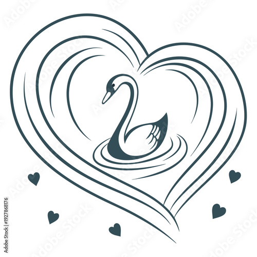 A swan in a heart with small hearts