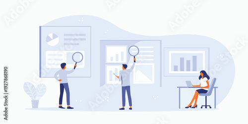 Team analyzing data and charts on a collaborative whiteboard display