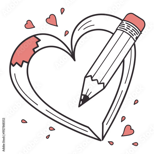 A pencil eraser in the shape of a heart with a pencil