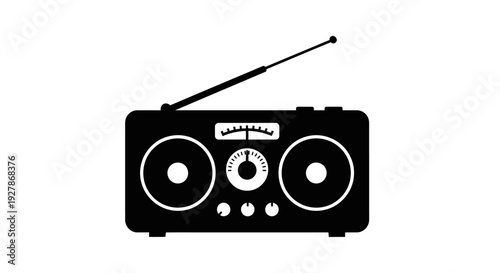 Vintage Retro Style Radio Silhouette Illustration.