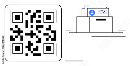 Digital recruitment. QR code linked to electronic documents and CVs enhances recruitment processes. Digital recruitment streamlines application reviews. For HR tools, hiring platforms, employee