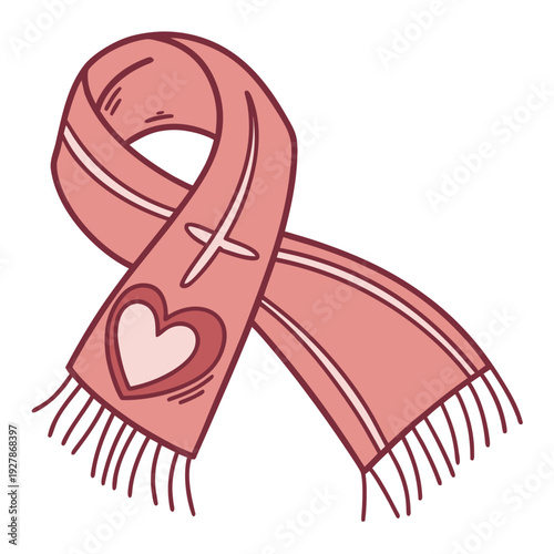 A pink scarf with a heart and cross on it