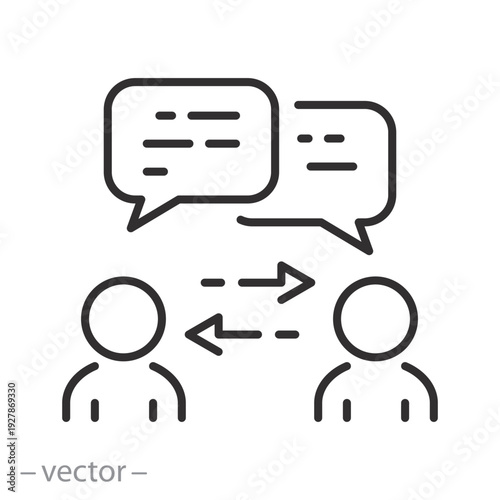 Social interaction icon, dialogue between people, line vector with editable stroke